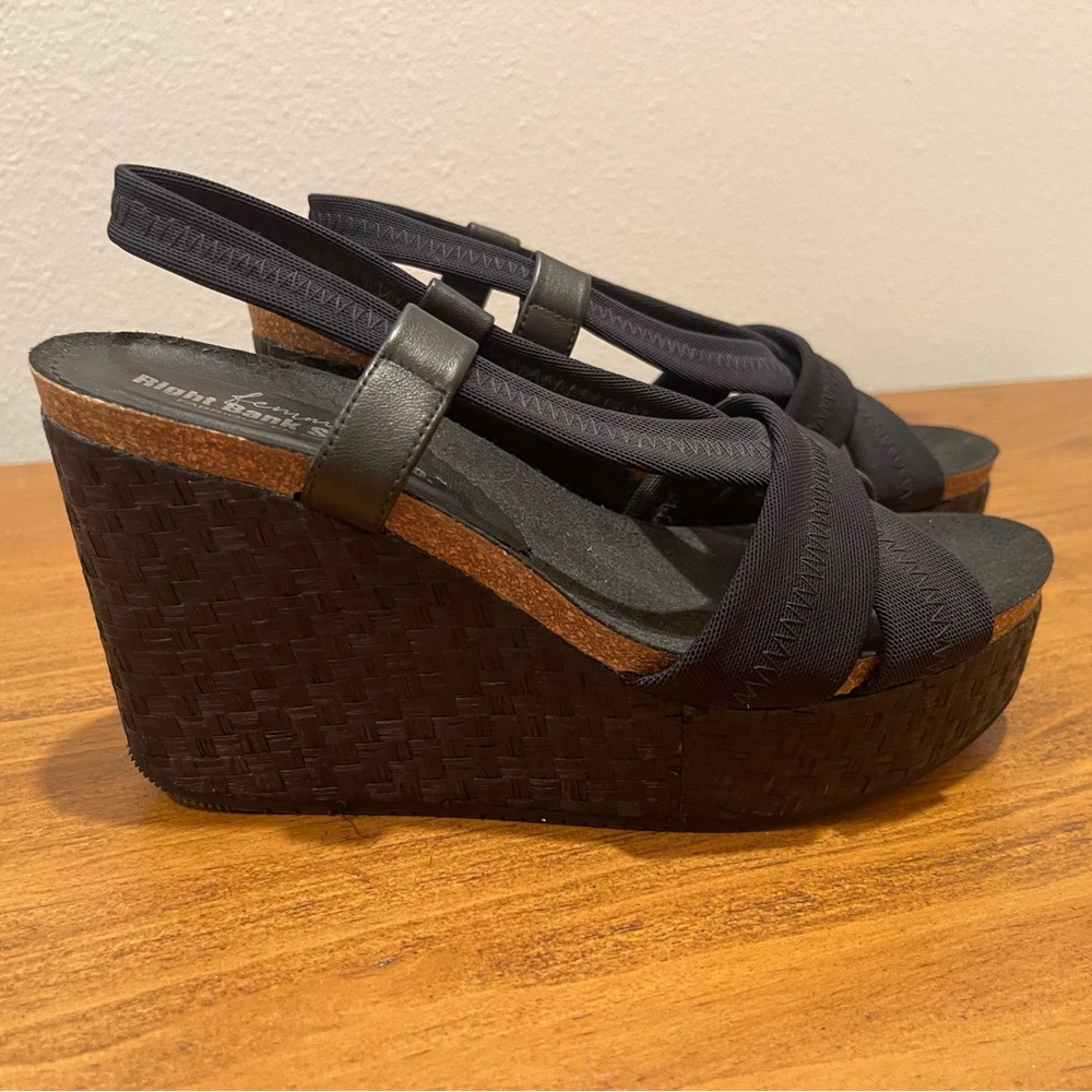 Right Bank Shoe Company size 7 black wedge sandal.